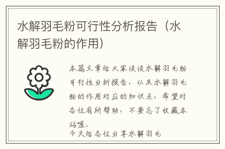 水解羽毛粉可行性分析報告（水解羽毛粉的作用）