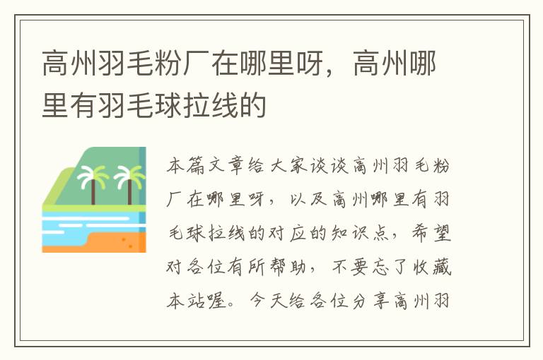 高州羽毛粉廠在哪里呀，高州哪里有羽毛球拉線的