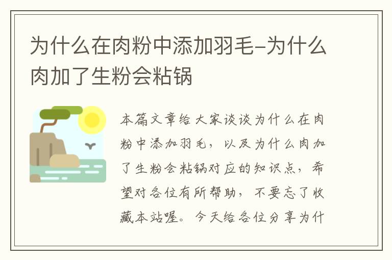 為什么在肉粉中添加羽毛-為什么肉加了生粉會粘鍋