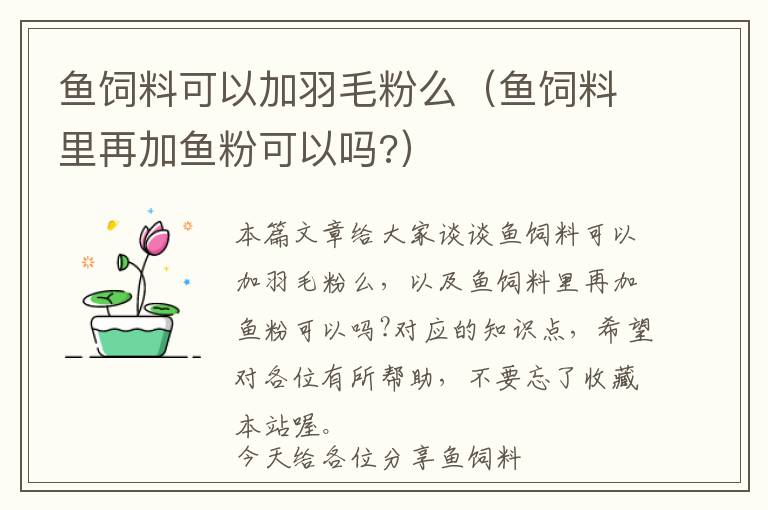 魚(yú)飼料可以加羽毛粉么（魚(yú)飼料里再加魚(yú)粉可以嗎?）