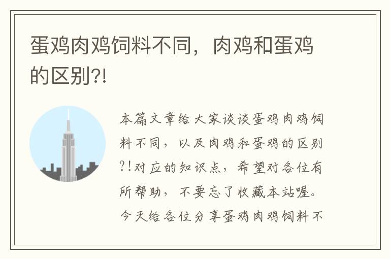 蛋雞肉雞飼料不同，肉雞和蛋雞的區(qū)別?!