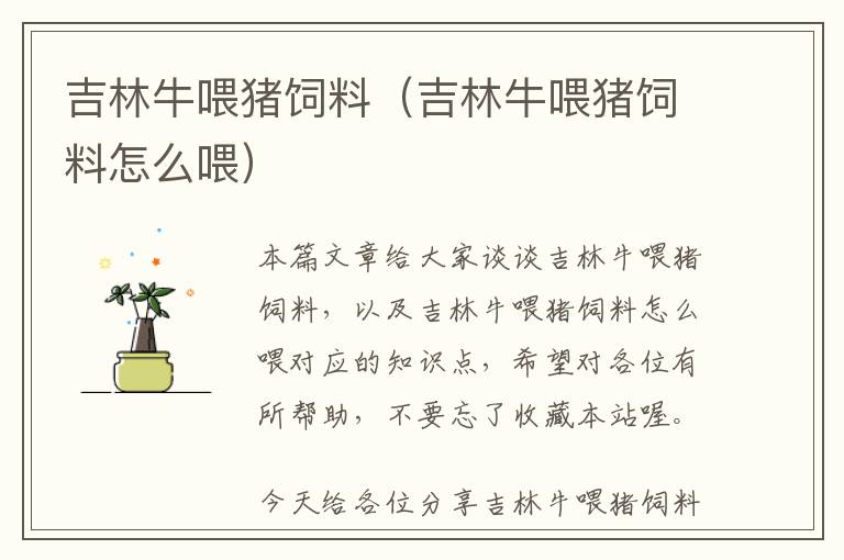 吉林牛喂豬飼料（吉林牛喂豬飼料怎么喂）