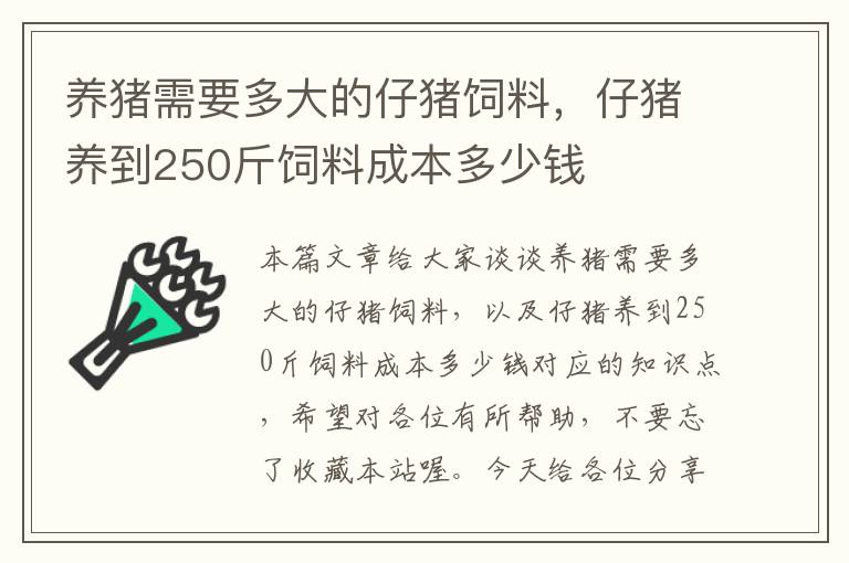 養(yǎng)豬需要多大的仔豬飼料，仔豬養(yǎng)到250斤飼料成本多少錢