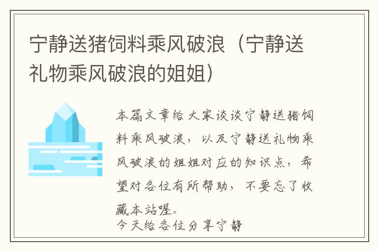 寧靜送豬飼料乘風(fēng)破浪（寧靜送禮物乘風(fēng)破浪的姐姐）